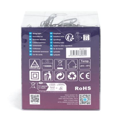 Aigostar - Guirlanda de Natal LED para exterior 400xLED/8 funções 23m IP44 branco quente