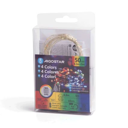 Aigostar - Guirlanda de Natal LED para exterior 50 LEDs/8 funções 3xAA 5,3m IP44 multicolorido