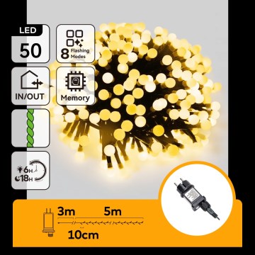 Aigostar - Guirlanda de Natal LED para exterior, 50 LEDs/8 funções, 8 m, IP44, branco quente
