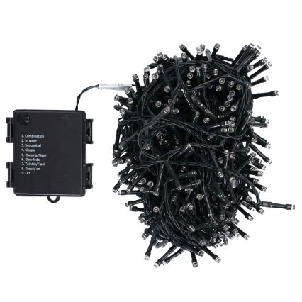 Aigostar - Cordão de luzes LED para exterior 500 LEDs/8 funções 4xAA 25,3 m IP44 branco quente