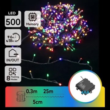 Aigostar - Guirlanda de Natal LED para exterior 500 LEDs / 8 funções 4x pilhas AA 25,3 m IP44 multicolorido