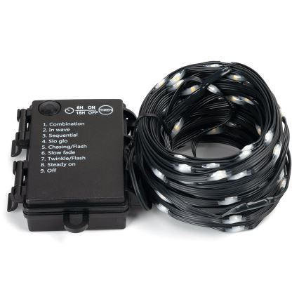 Aigostar - Guirlanda de Natal LED para exterior 50xLED/8 funções 3xAA 5,3m IP44 branco quente