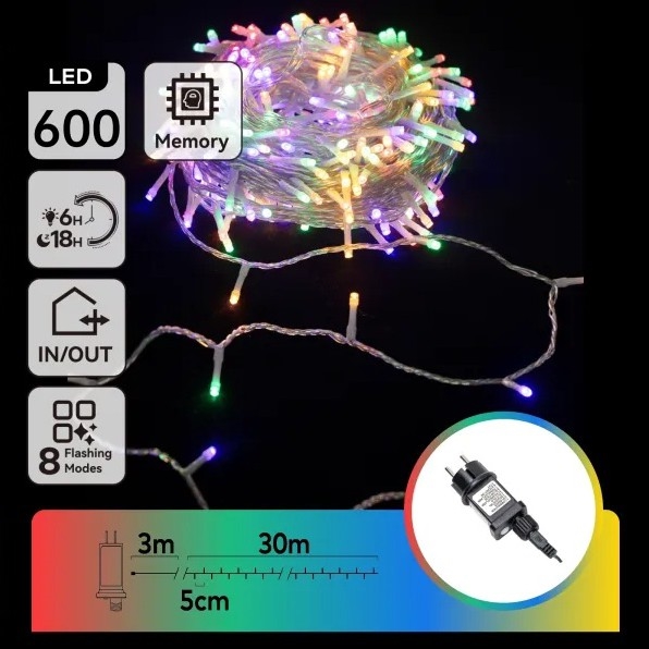 Aigostar - Guirlanda de Natal LED para exterior 600 LEDs/8 funções 30 m IP44 multicolorida