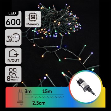 Aigostar - Guirlanda de Natal LED para exterior 600xLED/8 funções 18m IP44 multicolorido