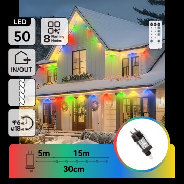 Aigostar - Guirlanda de Natal LED regulável para exterior, 50 LEDs / 8 funções, 20 m, IP44, multicolorido + controlo remoto