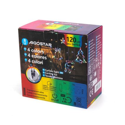 Aigostar - Cordão luminoso LED RGBY para exterior, 120 LEDs, 8 funções, 3×0,6 m, IP44, multicor + comando remoto