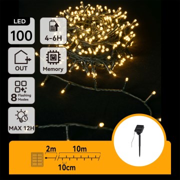Aigostar - guirlanda de Natal LED solar 100xLED/8 modos 12 m IP65 branco quente 800 mAh