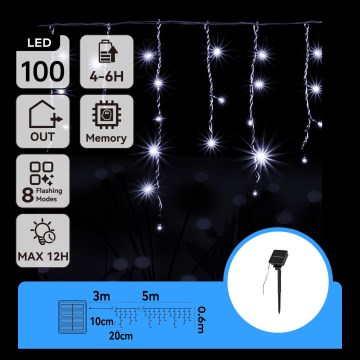 Aigostar - Guirlanda de Natal Solar LED 100x LED/8 funções 8x0,6 m 500 mAh IP65 branca fria