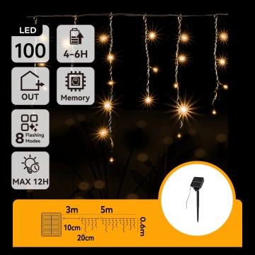 Aigostar - Guirlanda de Natal solar LED 100xLED/8 funções 8x0,6m 800 mAh IP65 branco quente