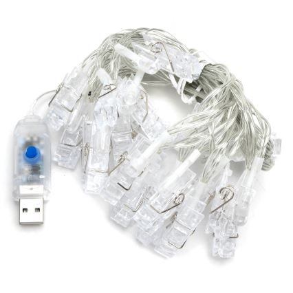 Aigostar - Guirlanda decorativa LED 20xLED/5W/USB 6 m branco quente
