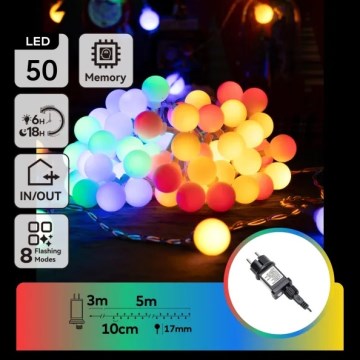 Aigostar - Guirlanda decorativa LED para exterior 50 LEDs / 8 funções, 5 m, IP44, multicolorido