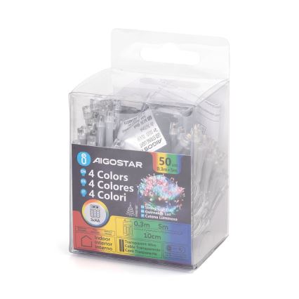 Aigostar - Guirlanda LED 50 LEDs/3xAA 5,3m multicolorido