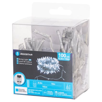 Aigostar - Guirlanda LED de Natal 100xLED/3xAA 10,3m branco frio