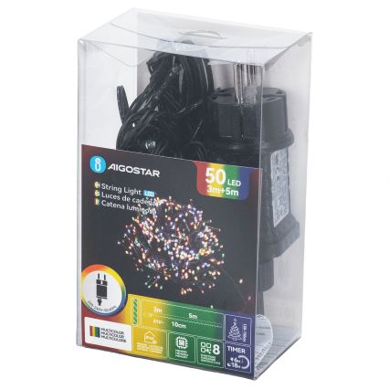Aigostar - Guirlanda LED de Natal para exterior 50 LEDs/8 funções, 8 m, IP44, multicolorido