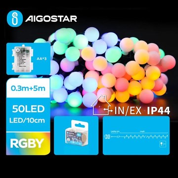 Aigostar - Guirlanda LED de Natal para exterior 50xLED/3xAA/8 funções 5,3 m IP44 multicolorido