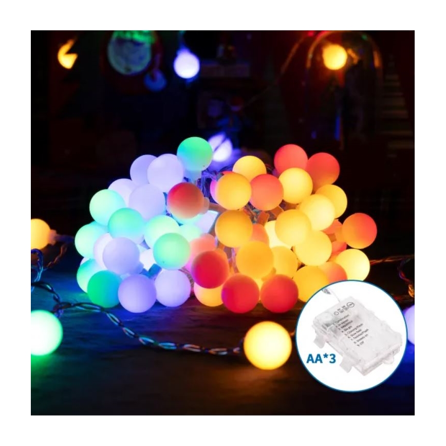 Aigostar - Guirlanda LED de Natal para exterior 50xLED/3xAA/8 funções 5,3 m IP44 multicolorido