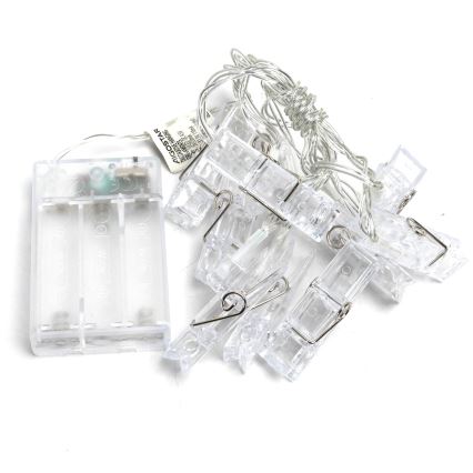 Aigostar - Guirlanda LED decorativa com mini pregadores, 20 LEDs, alimentação 3xAA, 3,3 m, branco quente