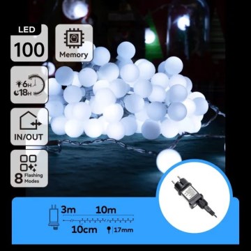 Aigostar - Guirlanda LED decorativa para exterior 100 LEDs/8 funções 10 m IP44 branca fria