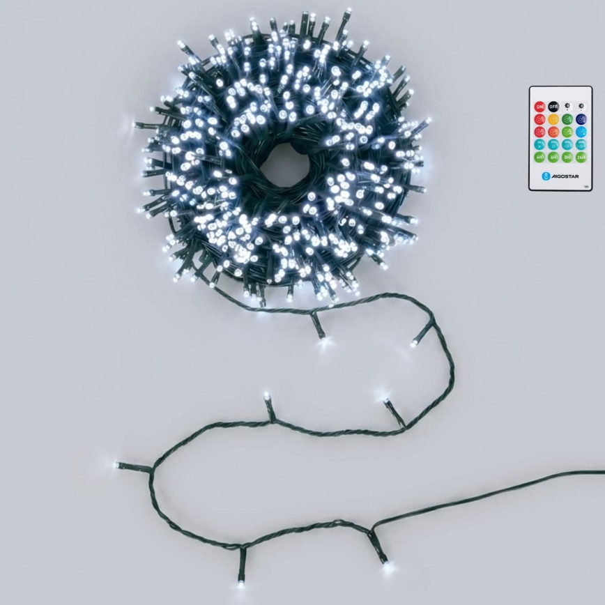 Aigostar - Guirlanda de Natal LED regulável para exterior com sensor de movimento 100xLED/3xAA, 12 m, branco frio + controlo remoto