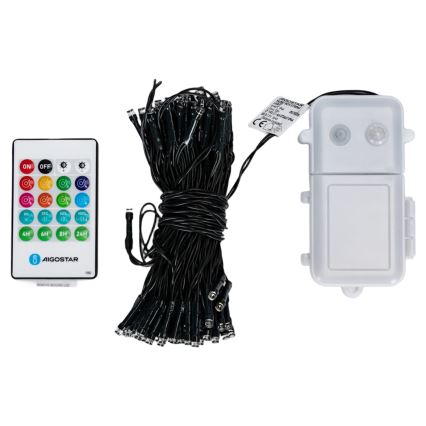 Aigostar - Guirlanda de Natal LED regulável para exterior com sensor de movimento 100xLED/3xAA, 12 m, branco frio + controlo remoto