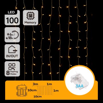 Aigostar - Guirlanda LED Exterior Natal 100xLED/8 funções 3xAA 4x1m IP44 branco quente