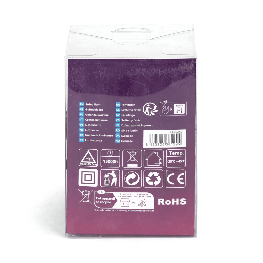 Aigostar - Guirlanda LED exterior para Natal 50 LEDs/8 funções 8 m IP44 branco frio