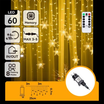 Aigostar - Guirlanda LED para exterior 120xLED/8 funções 3x0,7m IP44 branco quente + controlo remoto