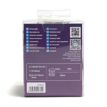 Aigostar - Guirlanda LED para exterior, 150 LEDs, 8 funções, alimentada por 3x AA, 15,3 m, IP44, branco quente
