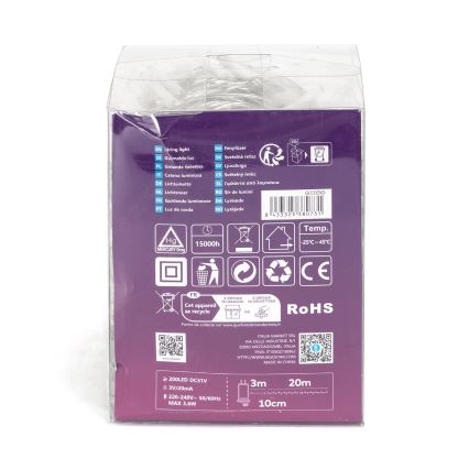 Aigostar - Guirlanda LED para exterior 200 LEDs/8 funções, 23 m, IP44, branco quente