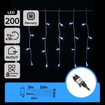 Aigostar - Guirlanda LED para exterior 200xLED/3,6W/230V/8 funções 10x0,4m IP44 branco frio