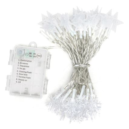 Aigostar - Guirlanda LED para exterior, 50 LEDs, 8 funções, 3x AA, 5 m, IP44, branco frio