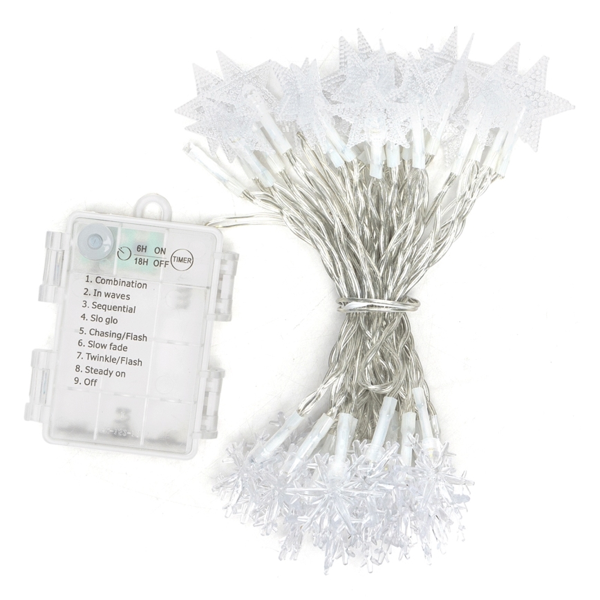 Aigostar - Guirlanda LED para exterior, 50 LEDs, 8 funções, 3x AA, 5 m, IP44, branco frio
