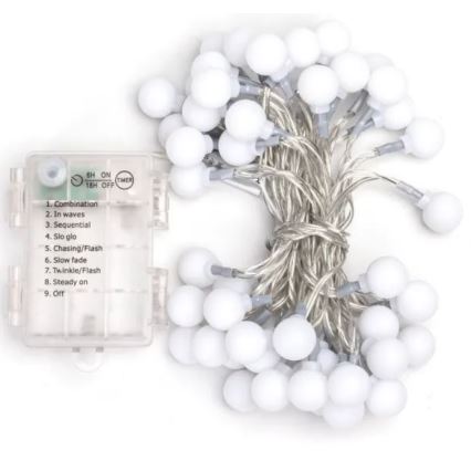 Aigostar - Guirlanda LED de Natal para exterior 50xLED/3xAA/8 funções 5,3 m IP44 branco frio