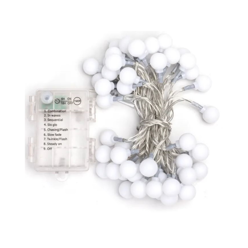 Aigostar - Guirlanda LED de Natal para exterior 50xLED/3xAA/8 funções 5,3 m IP44 branco frio