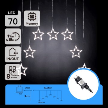 Aigostar - Guirlanda LED para exterior, 70 LEDs, 1,2 x 1 m, IP44, branco frio, com estrelas