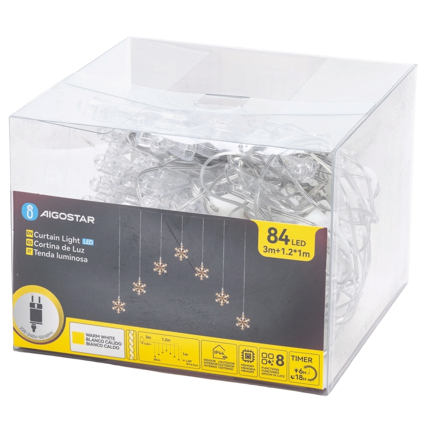 Aigostar - Guirlanda LED para exterior 84 LEDs / 8 funções 1,2x1m IP44 luz branca quente em formato de flocos