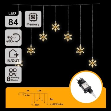 Aigostar - Guirlanda LED para exterior 84 LEDs / 8 funções 1,2x1m IP44 luz branca quente em formato de flocos
