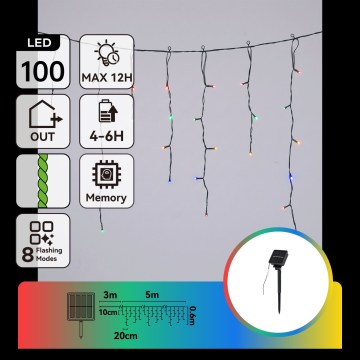 Aigostar - Guirlanda LED solar de Natal 100xLED/8 funções 8x0,6m 800 mAh IP65 multicolorido