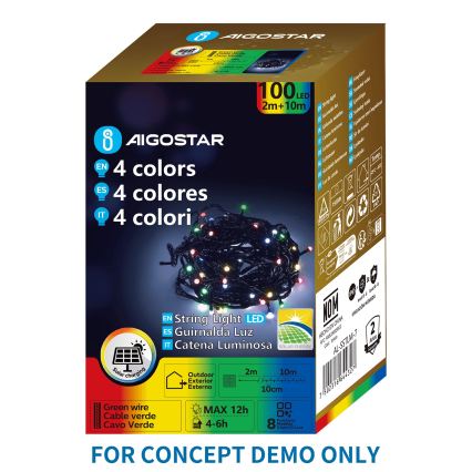 Aigostar - Guirlanda de Natal solar LED 200 LEDs / 8 modos, 22 m, IP65, multicolorido, 800 mAh