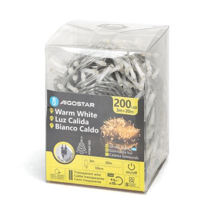 Aigostar - Guirlanda luminosa de Natal LED para exterior 200xLED/8 funções 23m IP44 branco quente