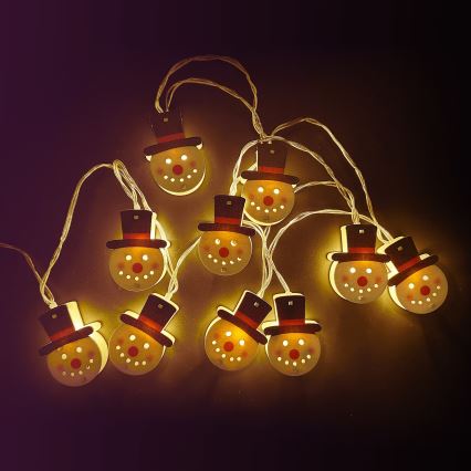 Aigostar - Guirlanda luminosa LED de Natal 10xLED/3xAA 1,5m branca quente com boneco de neve