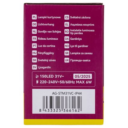 Aigostar - LED Cordão de luzes de Natal para exterior 150xLED/6W/230V/8 funções 1,5x1m IP44 branco quente + controlo remoto