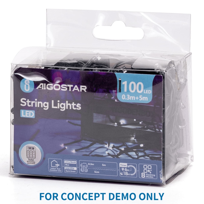 Aigostar - Guirlanda luminosa LED de Natal para exterior 200 LEDs/8 funções 3xAA 10,3m IP44 rosa