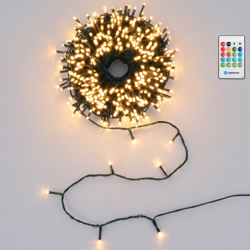 Aigostar - Guirlanda luminosa LED regulável para exterior com sensor de movimento 100xLED/3xAA 12m branco quente + comando à distância