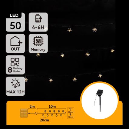 Aigostar - Corda de luzes de Natal LED solar 50xLED/8 funções 12m 800mAh IP65 branco quente