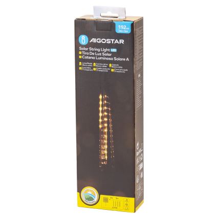 Aigostar - Cordão de luzes de Natal solar LED 192xLED/8m IP65 1200 mAh branco quente