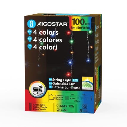 Aigostar - Guirlanda LED solar de Natal 100xLED/8 funções 8x0,6m 800 mAh IP65 multicolorido
