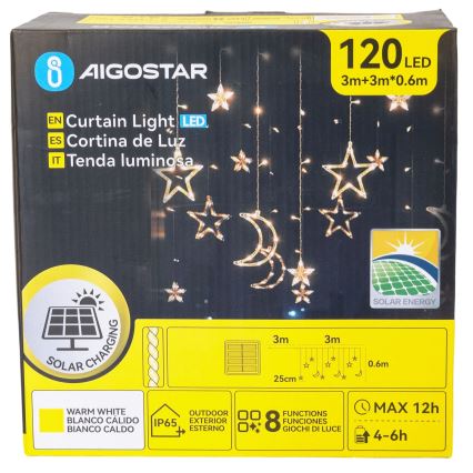 Aigostar - Guirlanda solar LED, 120 LEDs, 8 modos, 3 x 0,6 m, bateria 500 mAh, IP65, branco quente