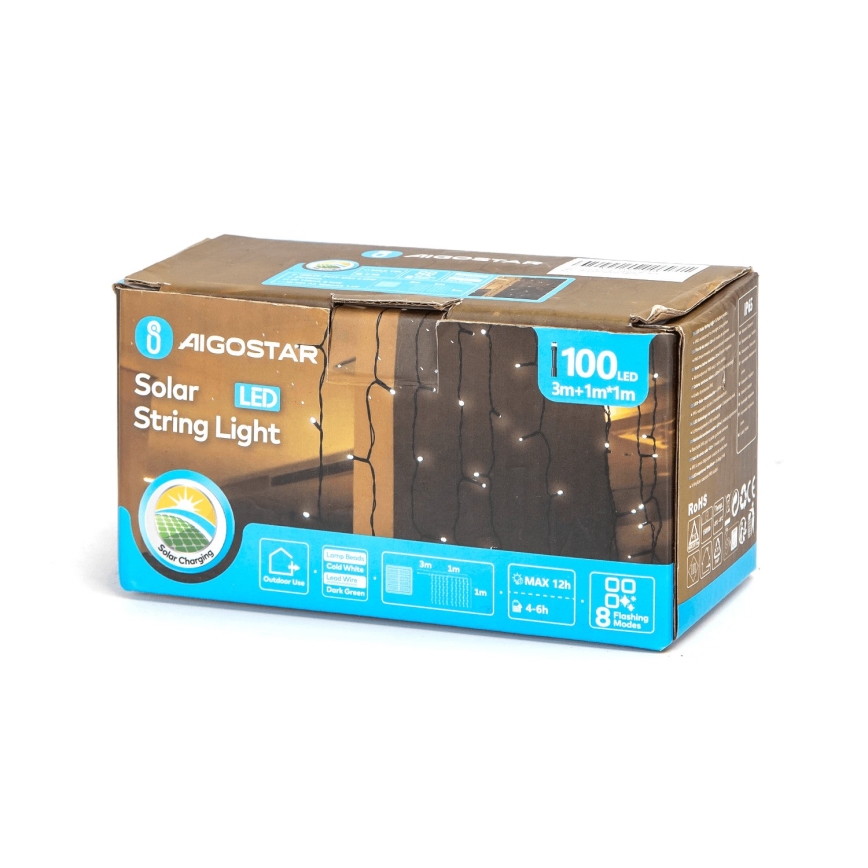 Aigostar - Guirlanda solar 100xLED/8 funções 4x1m 800 mAh IP65 branco frio