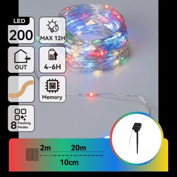 Aigostar - Guirlanda solar LED 200 LEDs / 8 funções, 22 m, IP65, multicolorido, 800 mAh